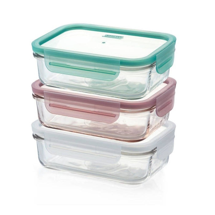 Glasslock Rectangle Tempered Glass Container Set - 3 Piece
