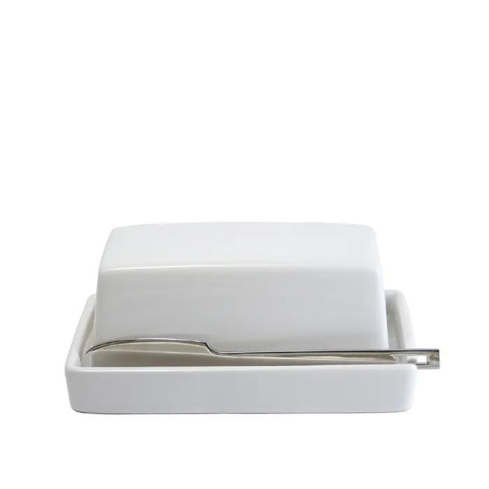Zero Butter Dish White with Stainless Steel Knife