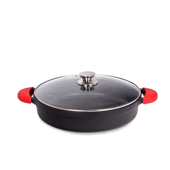 Valira Shallow Casserole with Lid + Silicone Handles - 24cm