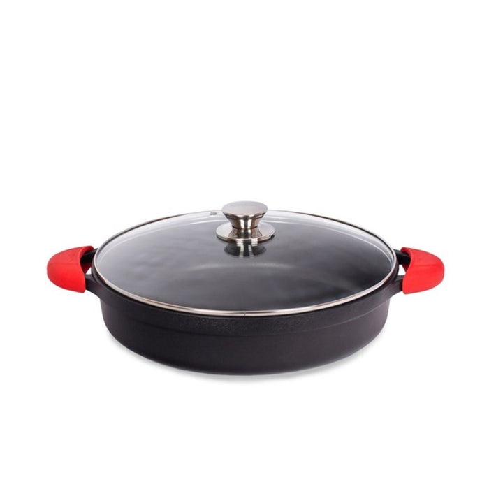 Valira Shallow Casserole with Lid + Silicone Handles - 32cm
