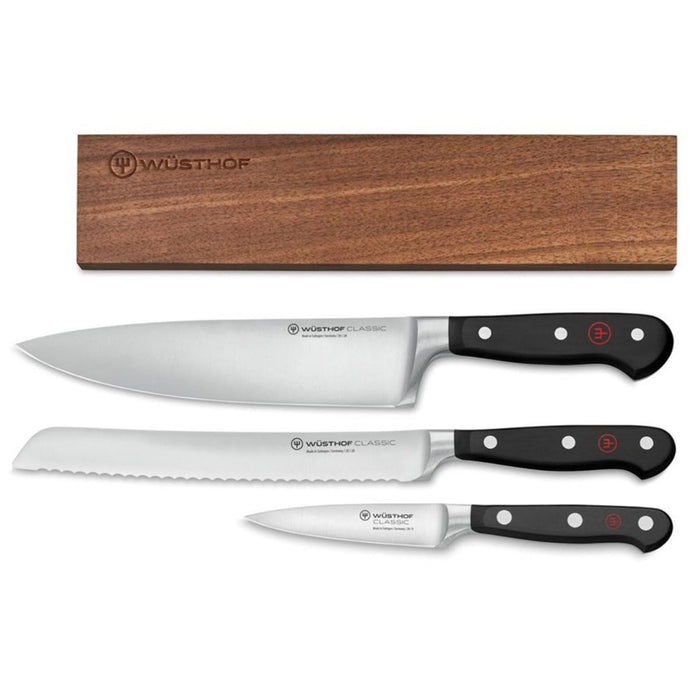 Wusthof Classic 3 Piece Knife Set with Magnetic Holder